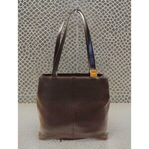 BURBERRY LONDON Tote Bag Brown Leather Gold Metal Logo Good Used Condition